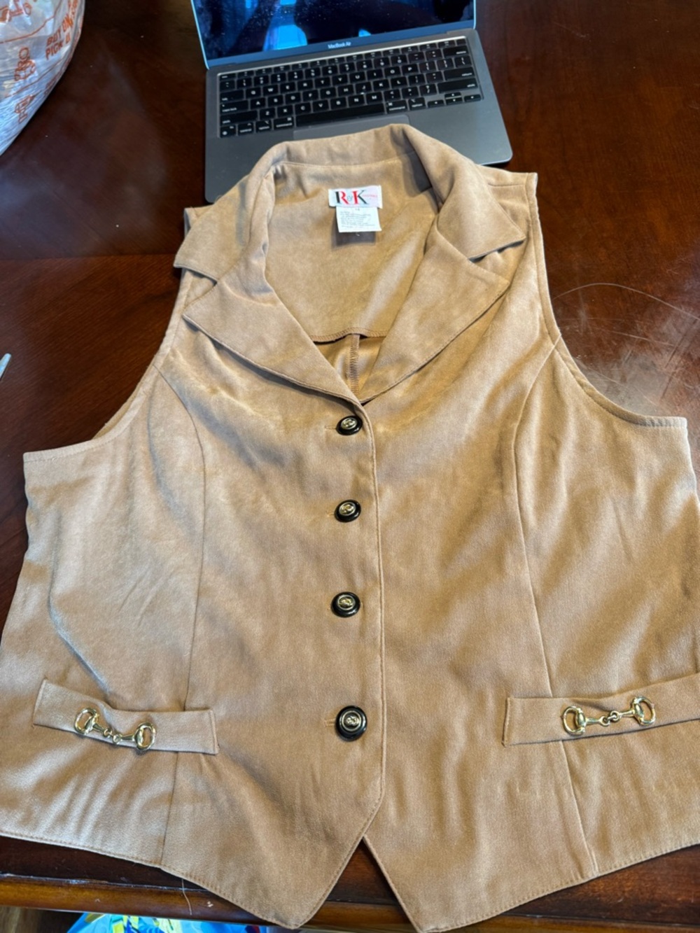 Vintage 90’s RK Tan Faux Suede Button Front Vest